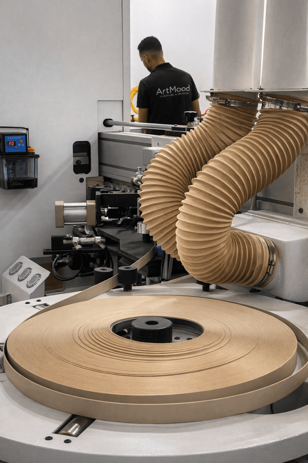 Ouvrier ArtMood opérant la machine de chants