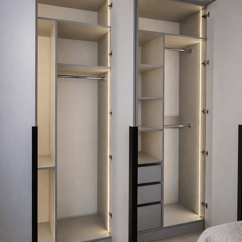 Intérieur dressing aménagé tiroirs et LED — ArtMood Tanger